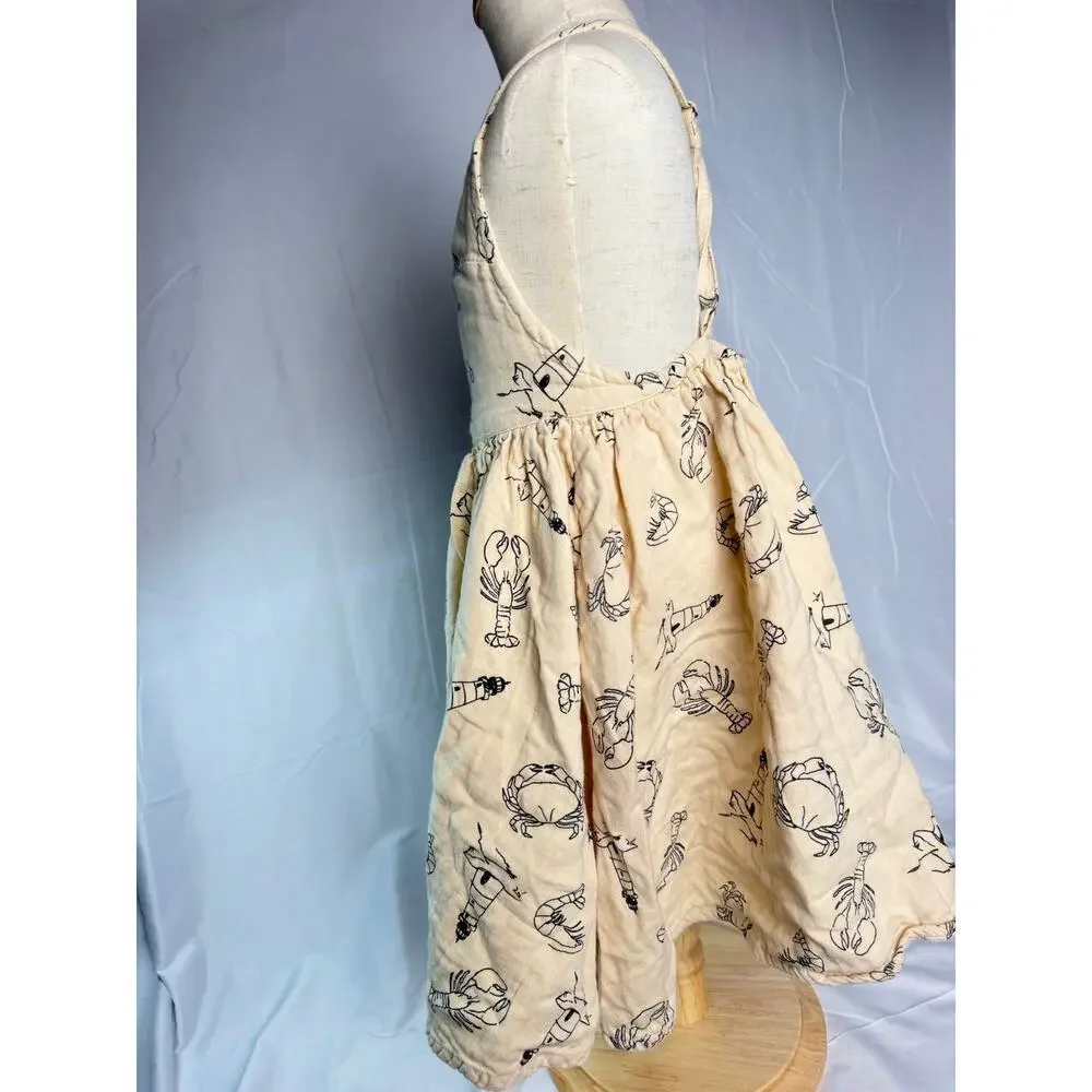 100% Cotton Coco Village Summer Dress, Offwhite, size 6, crab, lobster design